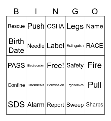Osha and Safety Bingo Card