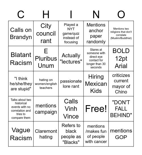 DP Bingo Card