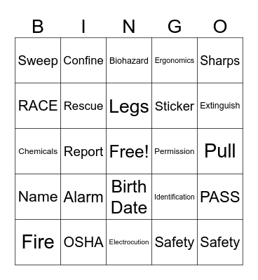 Safety Bingo Card