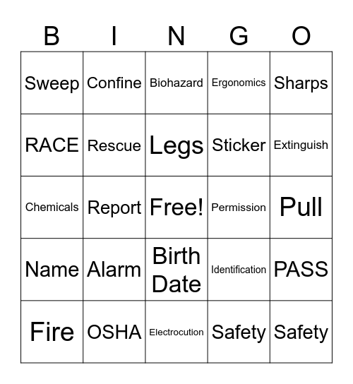 Safety Bingo Card