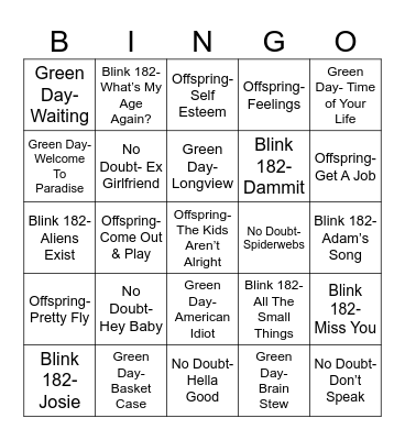 Radio Bingo Ska & Punk Showdown Bingo Card