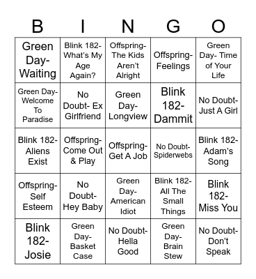 Radio Bingo Ska & Punk Showdown Bingo Card