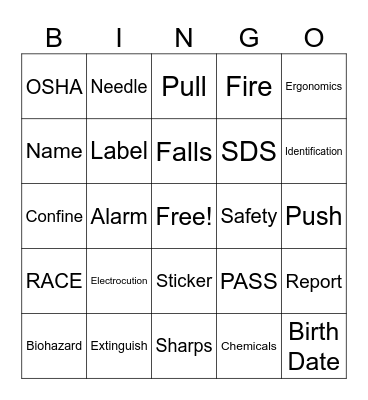Safety Bingo Card