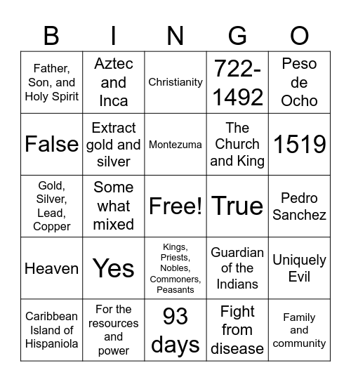 Spainish Bingo Card