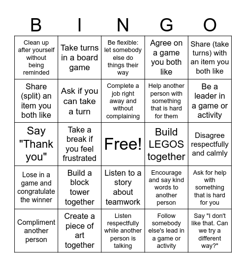 COOPERATION BINGO Card