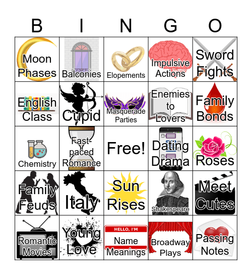 Romeo & Juliet Pre-Reading Bingo Card