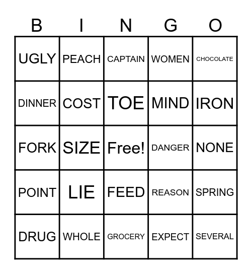 BINGO A Bingo Card