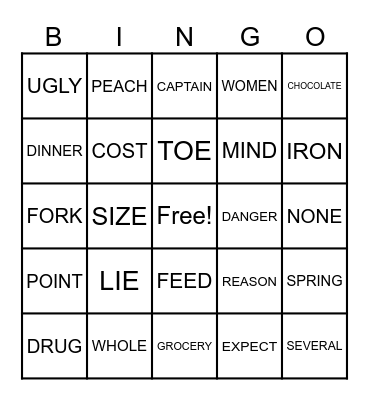 BINGO A Bingo Card