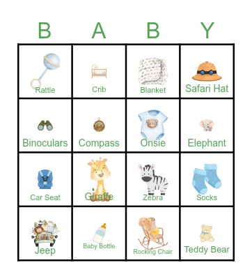 Safari Baby Shower Bingo Card