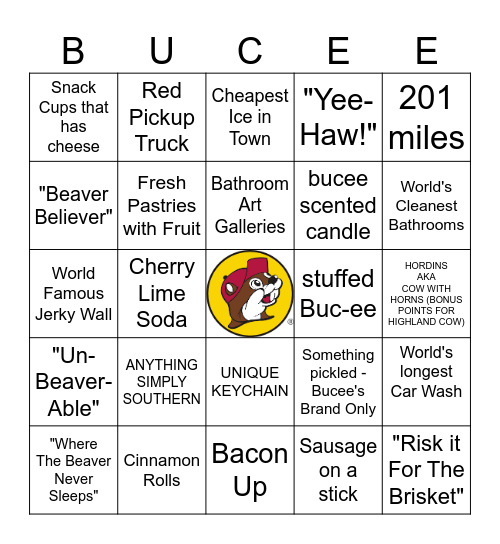 BUCEE'S Scavenger Hunt Bingo Card