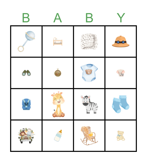 Safari Baby Shower Bingo Card