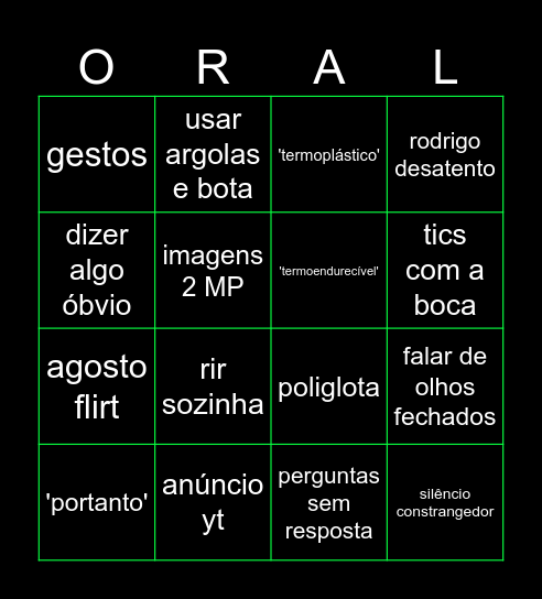 ORAL BINGO Card