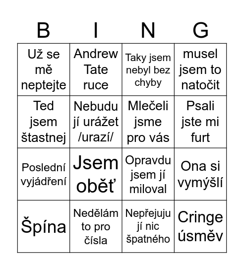 kořen Bingo Card
