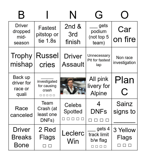 2024 F1 Season Bingo Card