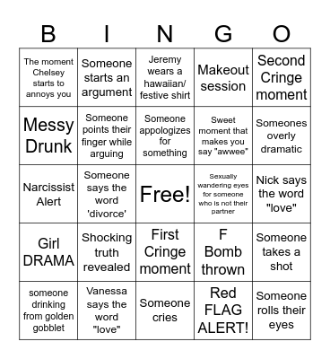 Love is Blind Bingo Card