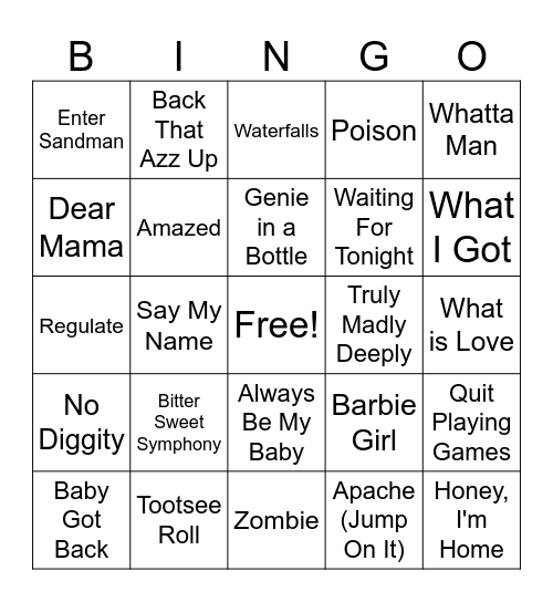 1990s Music Trivia Bingo Card