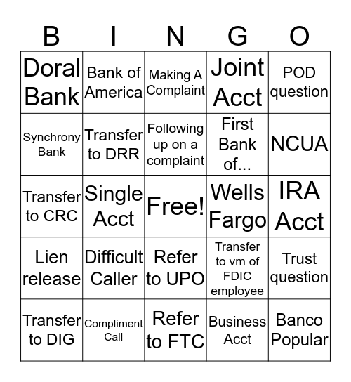 FDIC BINGO! Bingo Card