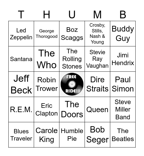 Mark's Favorite Bands Bingo Card