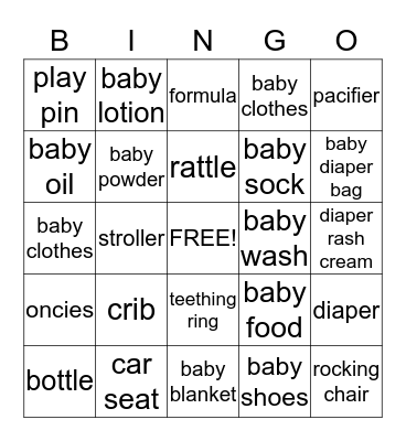 Gi-Gi Baby Shower BINGO Card