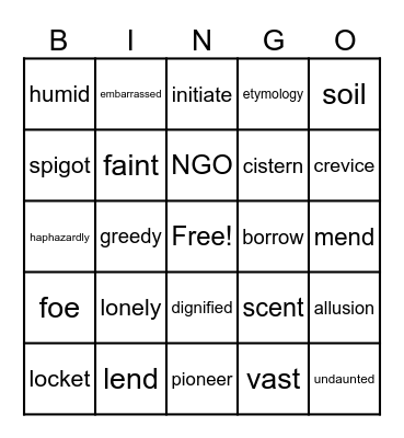 Seedfolks Vocabulary Bingo Card