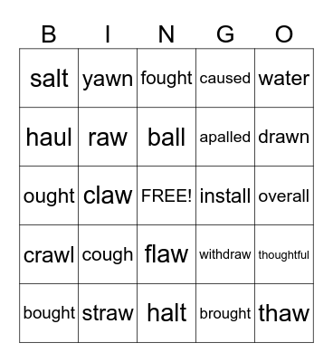 Variant O Words Bingo Card