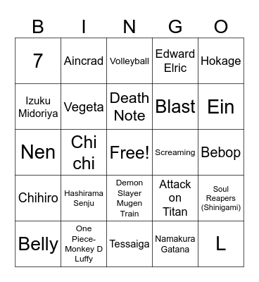 Anime! Bingo Card