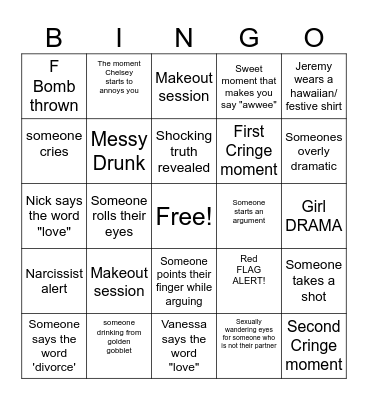 Love is Blind Bingo Card