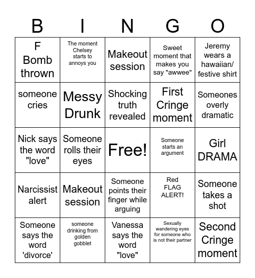 Love is Blind Bingo Card