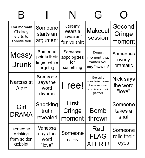 Love is Blind Bingo Card