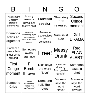 Love is Blind Bingo Card