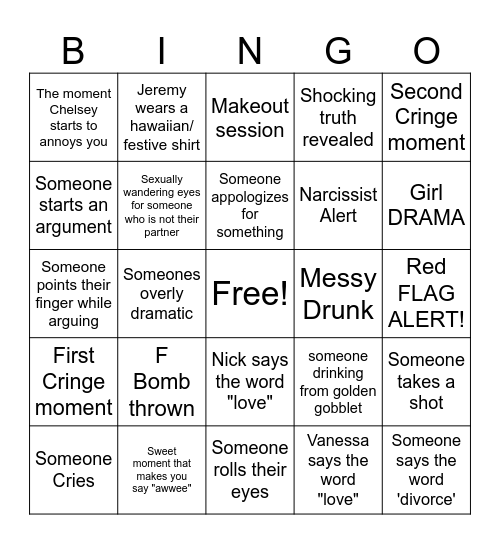 Love is Blind Bingo Card