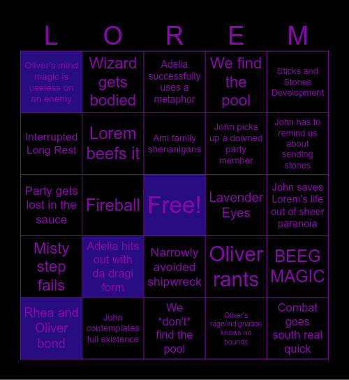 Rise and Fall Bingo Card