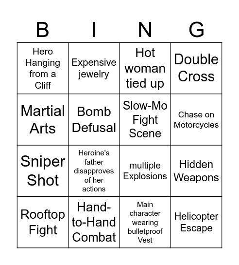Bollywood Bingo Card
