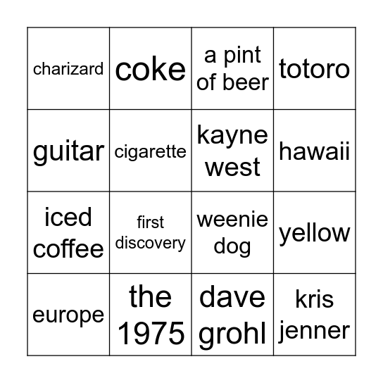 iced coffee slag Bingo Card