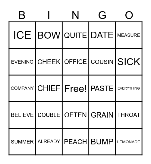 BINGO 5d Bingo Card
