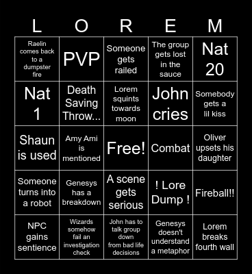 RISE AND FALL Bingo Card