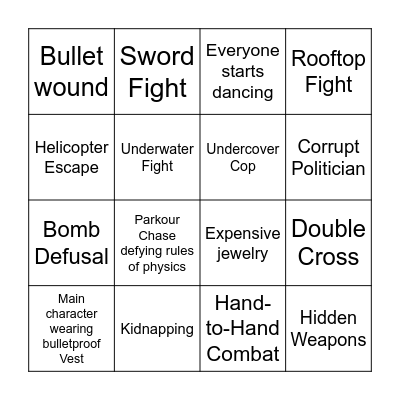 Bollywood Bingo Card