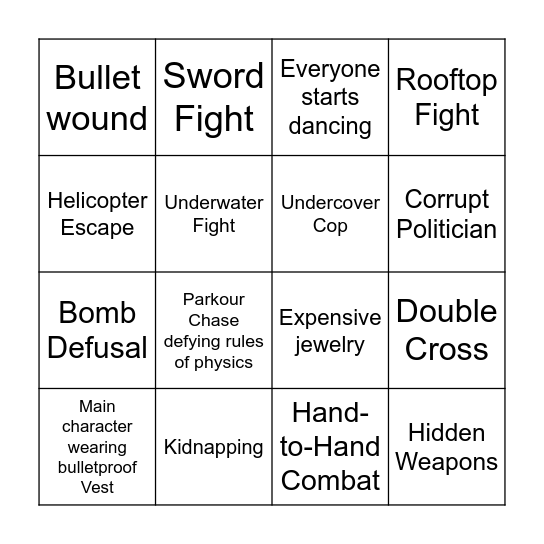 Bollywood Bingo Card