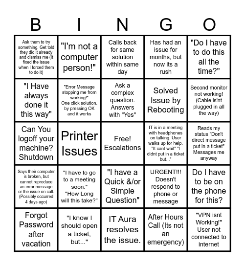 IT Bingo Card