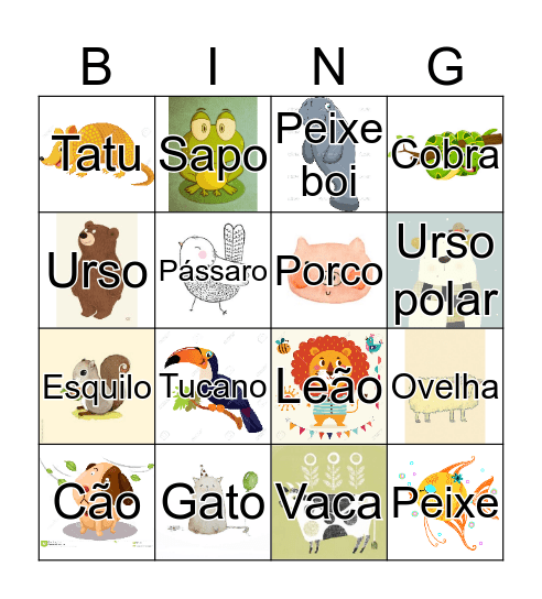 Bingo - animais! Bingo Card