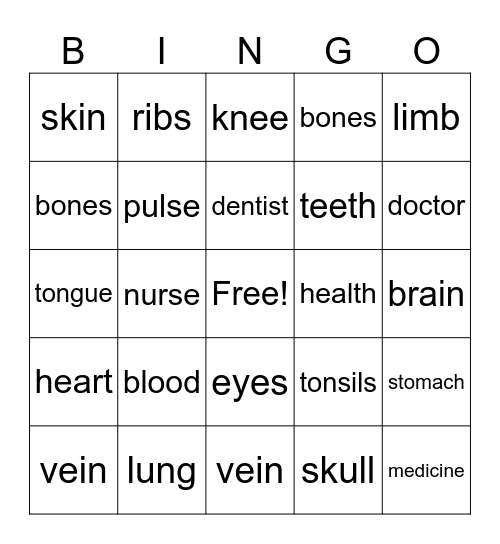 Kids and HealthCare Bingo Card