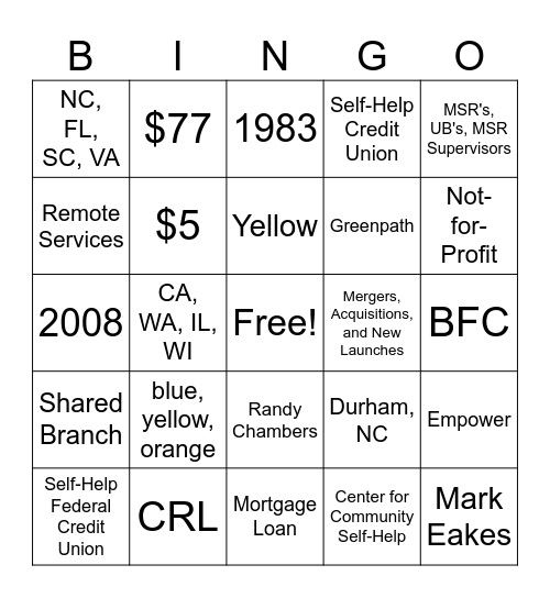 Self-Help Bingo Card