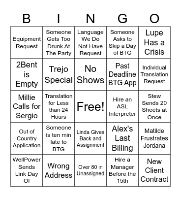 Alex's Last Bingo! Bingo Card