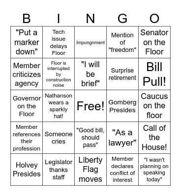 SINE DIE BINGO 2024 Bingo Card