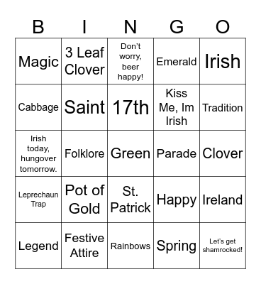 Happy St. Patrick's Day Bingo Card