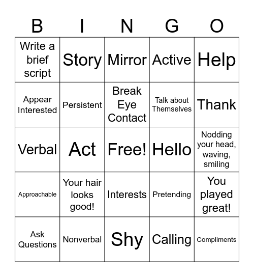 Social Skills Bingo Card