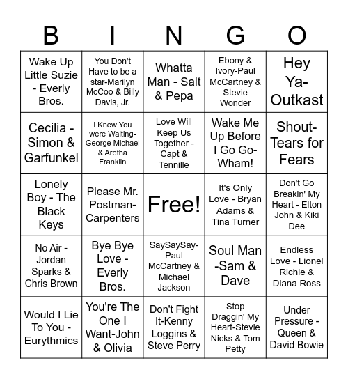 Duos and Duets Bingo Card