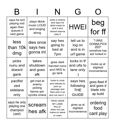 jack rouse bingo Card