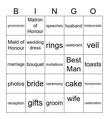 Wedding Words Bingo Card