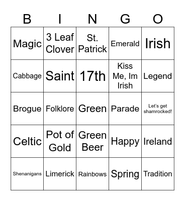 Happy St. Patricks Day Bingo Card